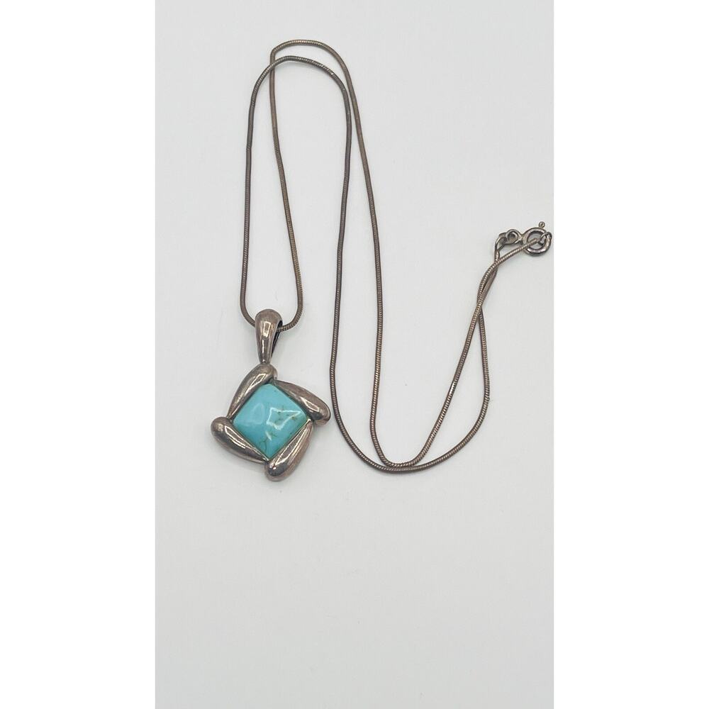 925 Silver Necklace Irregular Rectangle Pendant B… - image 1
